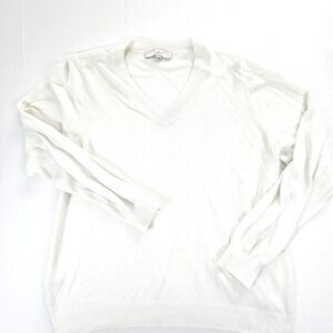 LOFT Womens White V-Neck Knit Sweater Long Sleeve Ribbed Trim XL RN140923